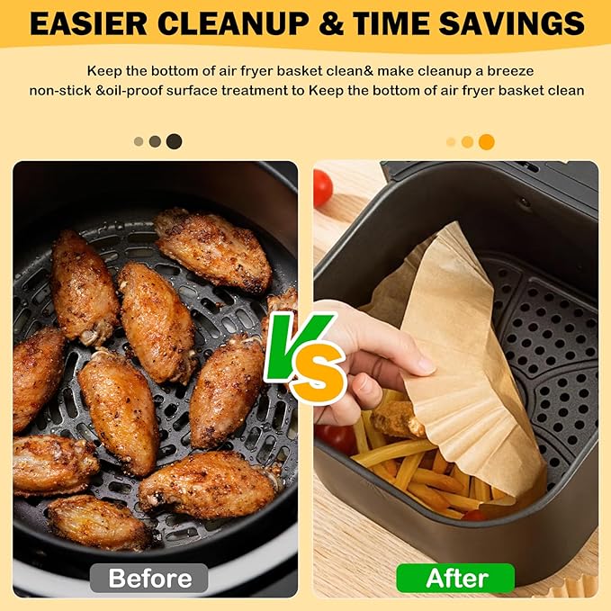 375Pcs Air Fryer Paper Liners, 8" Square Air Fryer Liners Disposable, Heavy-Duty Parchment Paper for 5-8 qt Airfryer, Non-Stick & Non-Leak Paper Liners for Oven Pan, Deep Fryer Parts & Accessories