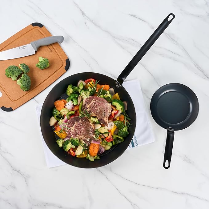 Restaurantware-Met Lux 16 Inch Fry Pan, 1 Lightweight Frying Pan - Induction-Ready, Triple-Riveted, Black Carbon Steel Cooking Skillet, Durable, For Searing, Sauteing, And Browning Food