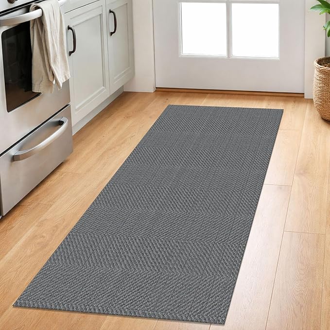 IOHOUZE Washable Runner Rug 2x5 Non Slip Runners for Hallways Entryway Runner Indoor, Kitchen Throw Rug Woven Cotton Floor Carpet for Hall Entrance Bedroom, Charcoal/Dark Grey