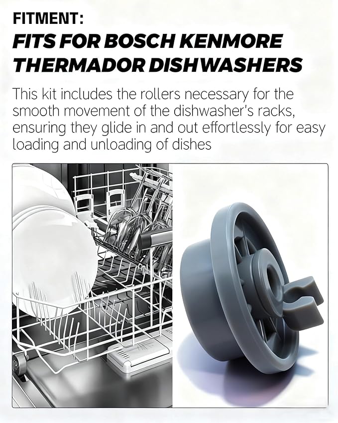 12004485 Dishwasher Dishrack Roller Wheel,Kit Replaces AP4512761 1998570 617087 AH3478333 EA3478333 PS3478333 00617087 PS8728047,for Bosch Kenmore, Dishwasher Lower Rack Wheel 10 pack