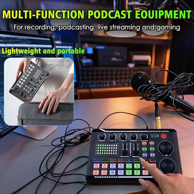 Professional Live Sound Card, Audio Mixer and Audio Interface with DJ Mixer Effects, Voice Changer - Studio Equipment for Streaming/Podcasting/Gaming