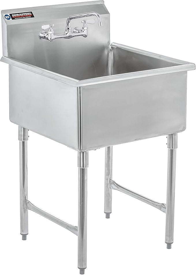 DuraSteel 304 Commercial Stainless Steel Utility Sink - 24 Inch Tub Freestanding Prep Kitchen Sink w/ Faucet - NSF Hand Wash Station for Kitchen Sinks, Outdoor, Laundry Room, Garage Small Kitchenette