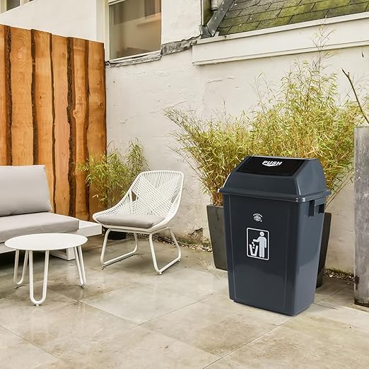 4 Pack High-Capacity Swing-LId Trash Can, 15 Gallon Highboy Waste Container with Swing Lid for Home/Garage/Apartment, Gray