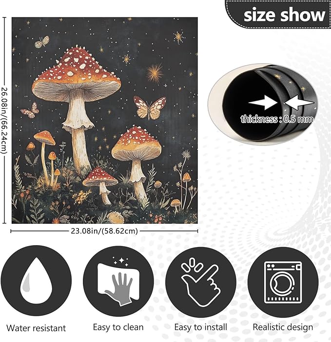 Mushroom Fall Butterfly Dark Dishwasher Magnet Cover Front Door Magnetic Dishwasher Cover Decorative Refrigerator Magnet Covers Appliances Stickers for Kitchen Home Decor, 23" x 26"