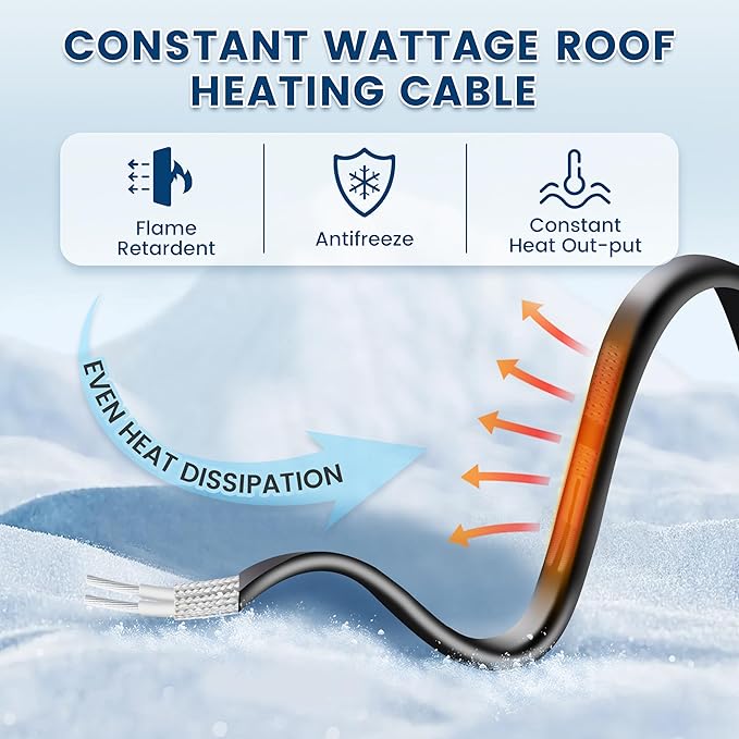 85 FT Heat Tape for Roof and Gutters, YeloDeer Gutter Heater Cable Heat Trace Cable for Snow De-Icing Ice Dam & Pipe Freeze Protection 7W/FT 120V