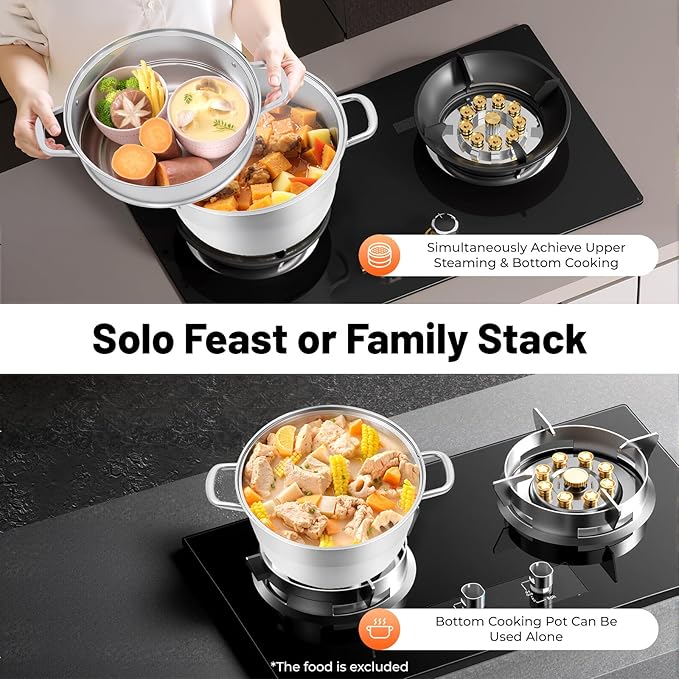 5-Tier Food Steamer Pot for Cooking, 2.38 Gal Stainless Steel Steamer Pot with Lid, Stackable Steaming Pots Steam Cooker Cookware for Dumpling Seafood, Compatible with Gas Stove (12.8 Diameter)