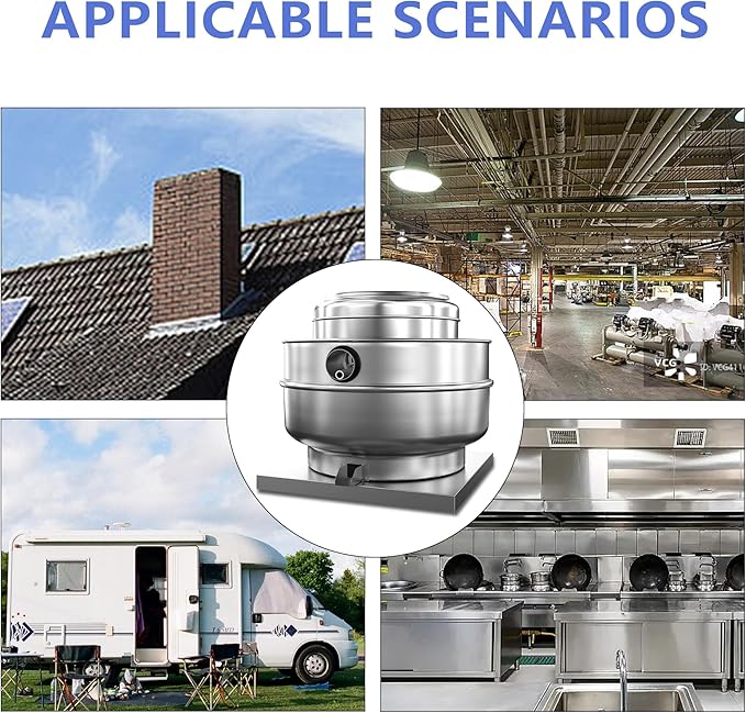 Restaurant Hood Grease Rated Exhaust Fan-Direct Drive Centrifugal Upblast Exhaust Fan 1.5HP 110 Volt Single Phase Motor 5000 CFM