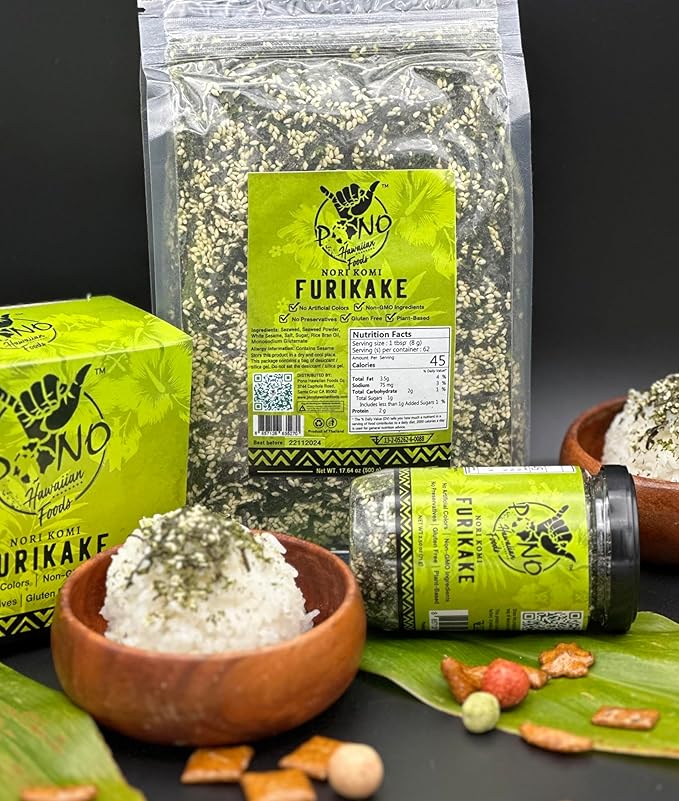Pono Hawaiian Premium Made -Nori Komi Furikake Rice Seasoning - Gluten-Free and Non-GMO - Multi-Purpose Rice Topping – Free from Preservatives and Artificial Colors – Japanese Seasoning - 1lb (17.64oz)