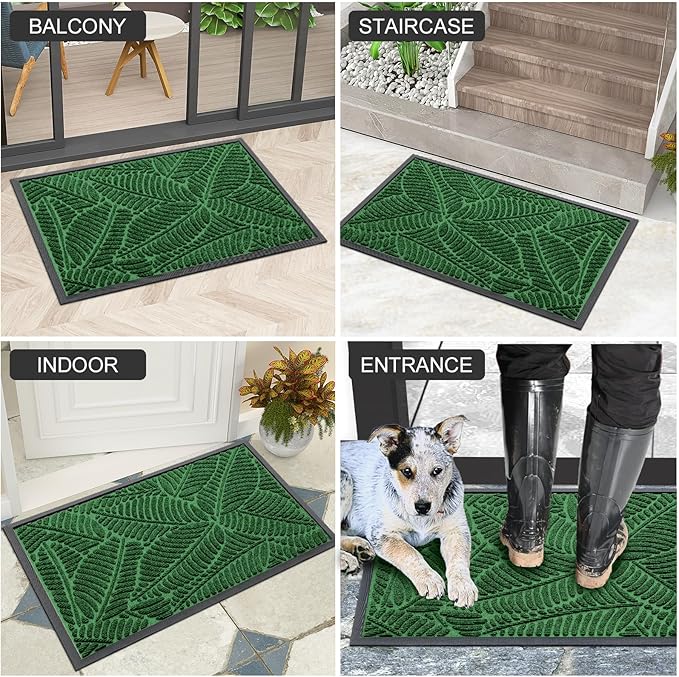 Colorxy Waterproof Doormat, Sturdy Natural Rubber Front Indoor Mat, Non Slip Low Profile Indoor Outdoor Door Mats, Stain and Fade Resistant Floor Mat, Easy Clean Patio Entrance Mat, 47''x24'', Green