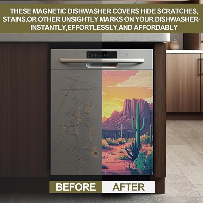 Dishwasher Magnet Cover,Desert Dishwasher Cover Magnetic Cacti Home Appliances Refrigerator Decorative 23" x 26"