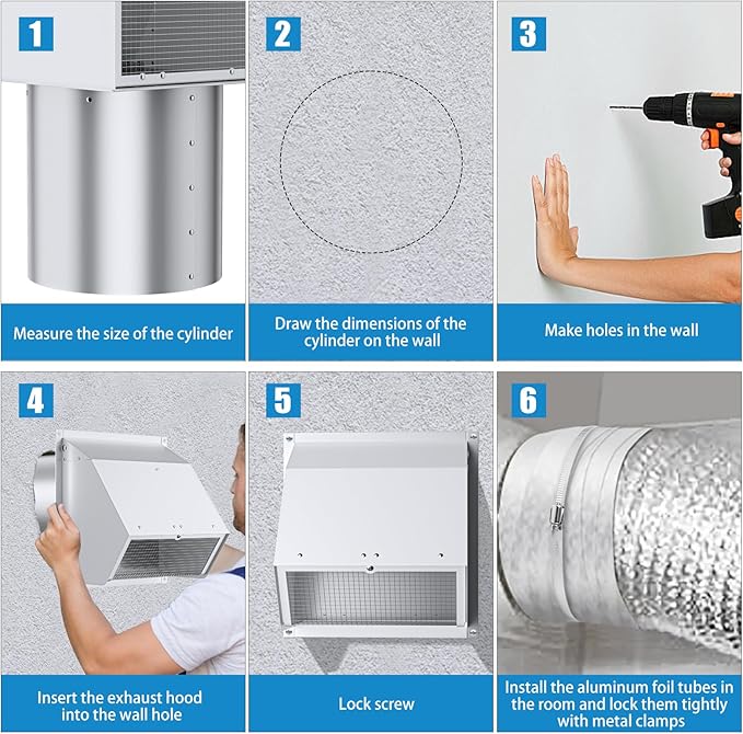 4 Inch Wall Vent Cover with Screen and Damper,Heavy Duty Stainless Steel Exhaust Vent Cover Cap,Dryer Vent Pipe is 8-1/4 inch and Long Enough for House White