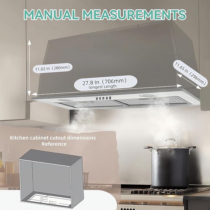 Built-in 30 Inch 700 CFM Kitchen Range Hood Insert | Stainless Steel Stove Vent Hood with Bright LED Lights, Push Button Control | Convertible Ducted/Ductless, Includes Grease & Carbon Filters
