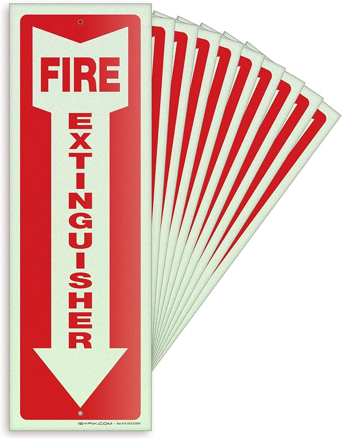 iSYFIX Fire Extinguisher Reflective Signs – 10 Pack 4x12 Inch – 40 mil Thick Polystyrene Plastic, Laminated for Ultimate UV, Weather, Scratch, Water & Fade Resistance, Indoor & Outdoor