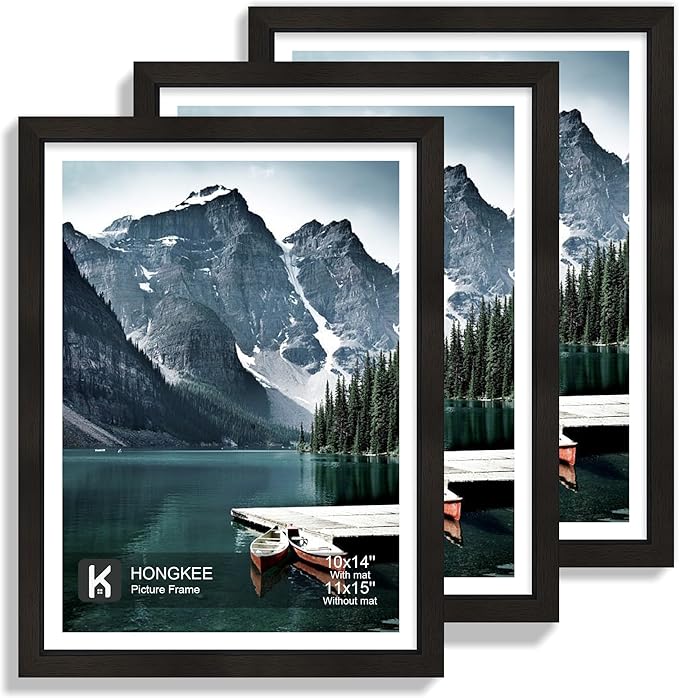 11x15 Picture Frame with Real Glass - Display Pictures 10x14 with Mat or 11 x 15 without Mat, Wall Collage Photo Frame set(Black, 3 Pack)