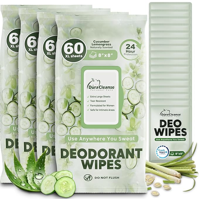 Deodorant Wipes for Women - Freshening Body Towelettes for Post-Workout, Travel, and Daily Deodorizing - On-the-Go Fresh Scent Cleansing Wipes, 240 Count (4 Pack)
