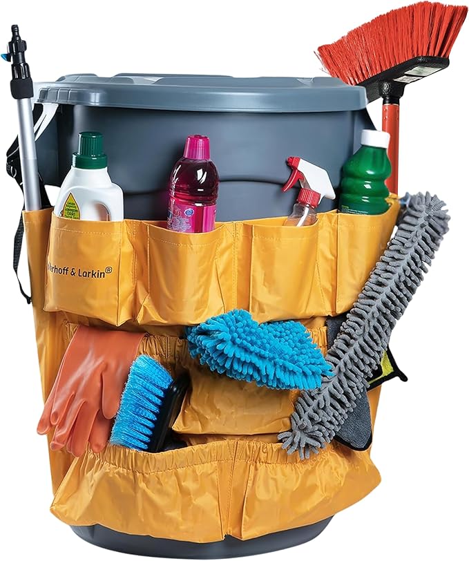 Trash Can Caddy Bag | Fits 32-55 Gallon Can | Brute & Uline Compatible | Heavy Duty Vinyl | Garbage Bin Apron | XL Commercial Size | Cleaning Caddy Organizer | Custodian & Janitorial Supplies (1 Pack)