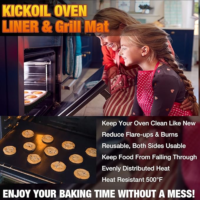 Oven Liners 3 Pack Large Thick Heavy Duty Nonstick Mat for Bottom of Electric Gas Grill, Reusable Heat Resistant BPA PFOA Free Protector, 16x24 Inch