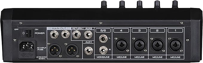 Professional Six-Channel Audio Mixer with USB Interface, Bluetooth, and DSP Sound Effects