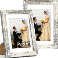 Vittanly 4x6 Picture Frame Set of 2, Solid Wood Frame for Wall or Tabletop, Display Photo 3.5x5 with Mat or 4x6 without Mat, Distressed White