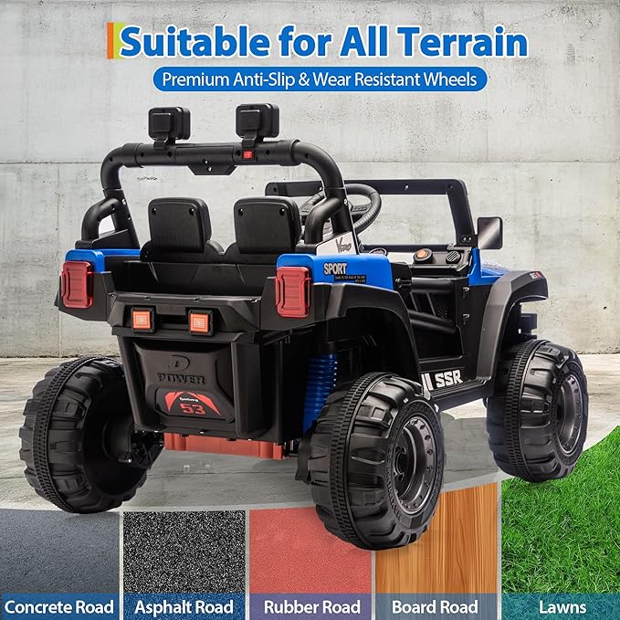 12V Kids Ride on Car, Electric Ride on Truck w/Parent Remote, Spring Suspension, Bluetooth Music, LED Light, 4.1Mph Max Speed, 3 Speeds, Battery Powered Vehicles for Kids Toddler Age 3-8, Blue
