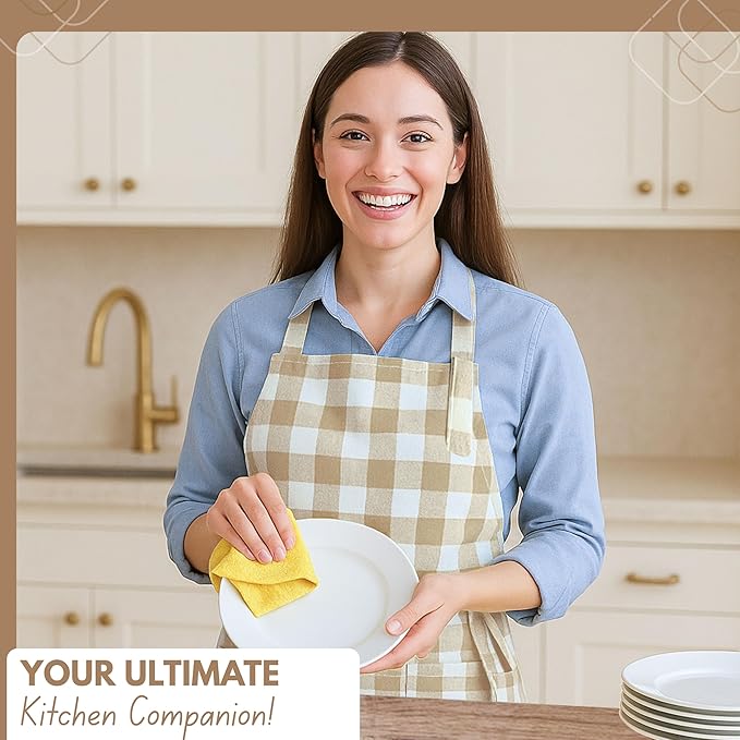 Native Fab Kitchen Apron 2 Pack - 100% Cotton Adjustable, Durable Apron with Pockets, Perfect for Cooking, Baking, Grilling