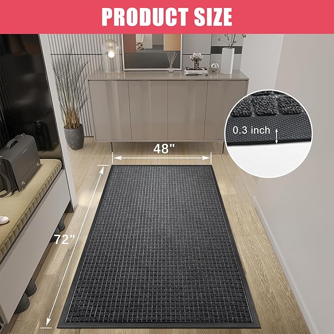 Kuyal Front Door Mat, 4'*6' Door Mat for Inside Outside Entrance,Waterproof Welcome Mats with Non-Slip Backing, Indoor Outdoor Entryway, Commercial Floor Mats, Durable & Easy to Clean, Dark Gray