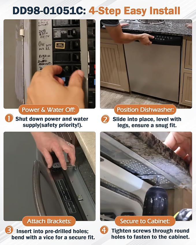 IWIWE DD98-01051C Dishwasher Installation Bracket Kit (4 Pack) – Compatible with Samsung Dishwasher Mounting Bracket DW80M/DW80R Series (DW80R9950US, DW80R9950UG, DW80R7061US)