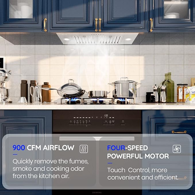 Range Hood Insert, EKON NAB01-30IN 900CFM Built-in Range Hoods Ducted/Ductless with 4-Speed Soft Touch Panel Control/Dishwasher-safe Filters, Kitchen Hoods for Over Kitchen Stove