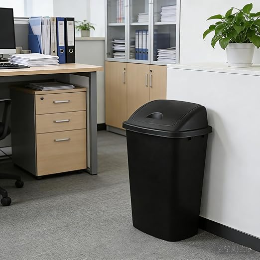 4-Pack 13 Gallon Plastic Swing Top Trash Can, Lidded Wastebasket Garbage Can for Kitchen, Garage, or Workspace, Black