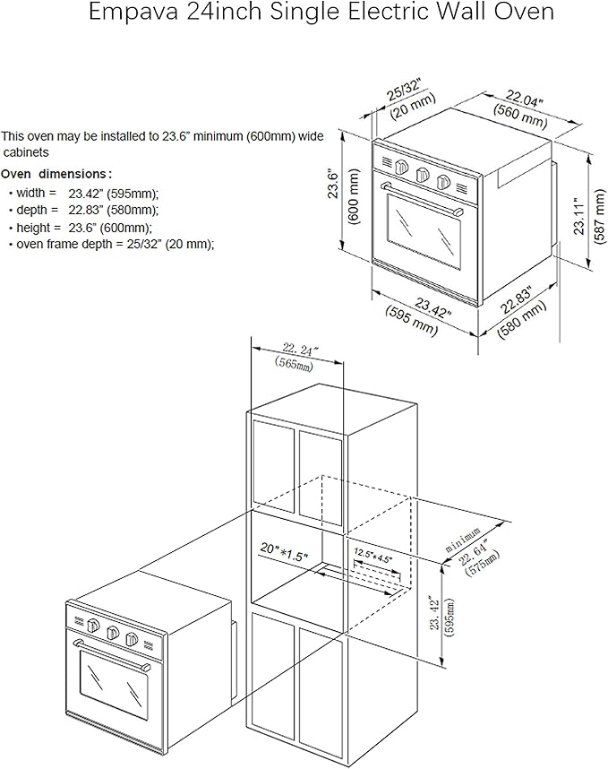 Empava 24 Inch Single Wall Oven with 6 Cooking Functions Mechanical Knobs Control in Stainless Steel, SXB14