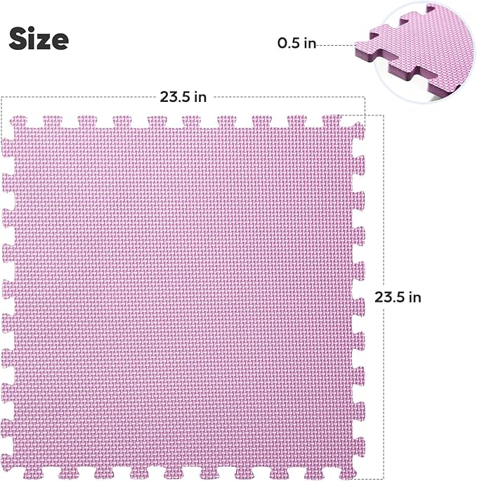 Home Gym Mat, Puzzle Exercise Mat, EVA Interlocking Foam Floor Tiles for Home Workout Equipment and Kids' Play Areas - Blue, 24 in x 24 in x ½ in - (Pink, 12 Pack (48 SQ FT))