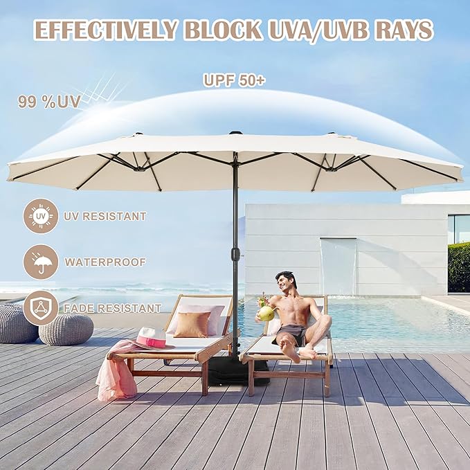 Sundale Outdoor 15ft Large Patio Umbrella with Base Included and Umbrella Cover, Outdoor Double-Sided Umbrella