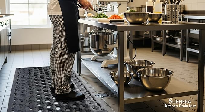 Subhera 2-Pack Anti Fatigue Heavy-Duty Commercial Rubber Mat, Non-Slip Drainage Mat for Restaurant Kitchens, Bars & Entrances, All-Weather Floor Safety Mat (25 x 39 Inches)