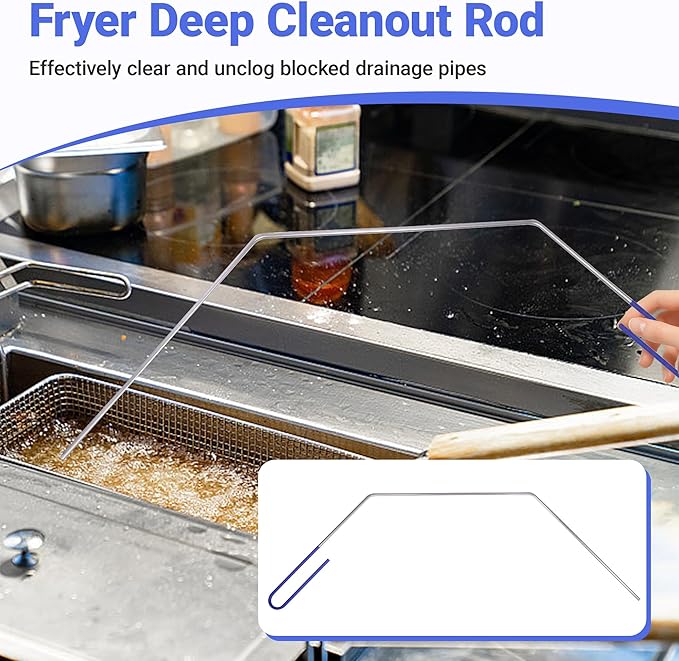 3 PCS Fryer Cleaning Tools with Deep Fryer Brass L-Shaped Brush, Deep Fryer Cleanout Rod, Long Handle Deep Basket Brush for Restaurants, Air Fryers, Deep Fat Fryers