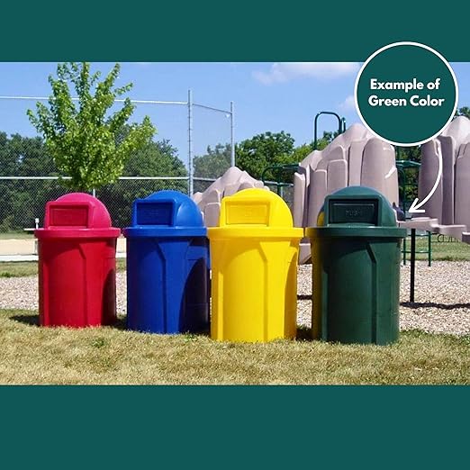 Campus Collection 42 Gallon Circle 100% Recycled Plastic Heavy-Duty Commercial Outdoor or Indoor Trash Can with Push Open Dome Lid and Internal Liner | Great for Schools and Businesses - Green