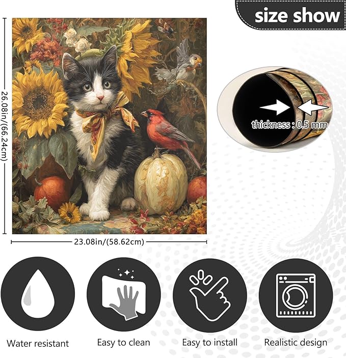 Fall Cat Yellow Sunflowers Dishwasher Magnet Cover Front Door Magnetic Dishwasher Cover Decorative Refrigerator Magnet Covers Appliances Stickers for Home Kitchen, 23" x 26"