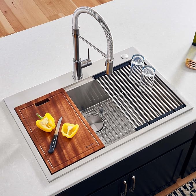 Ruvati 30 x 22 inch Workstation Drop-in Tight Radius Topmount 16 Gauge Ledge Stainless Steel Kitchen Sink Single Bowl - RVH8030