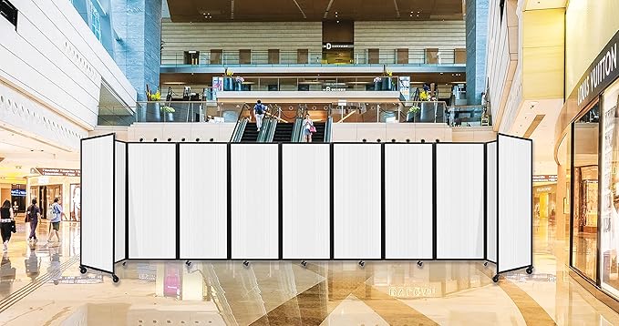 Versare Polycarbonate Room Divider 360 Portable Wall Partition | Freestanding Office Dividers | Locking Wheels | Privacy Screen Panels - 25' x 6' Dark Gray Thermoplastic Polymer
