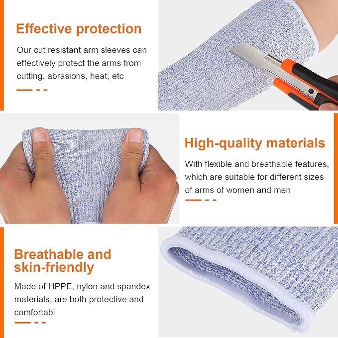 Neer 4 Pair Protective Arm Sleeves for Thin Skin Anti-Cut Burn Resistant Cover Forearm Sleeve for Cooking Construction(Black, Purple, Gray, Beige)