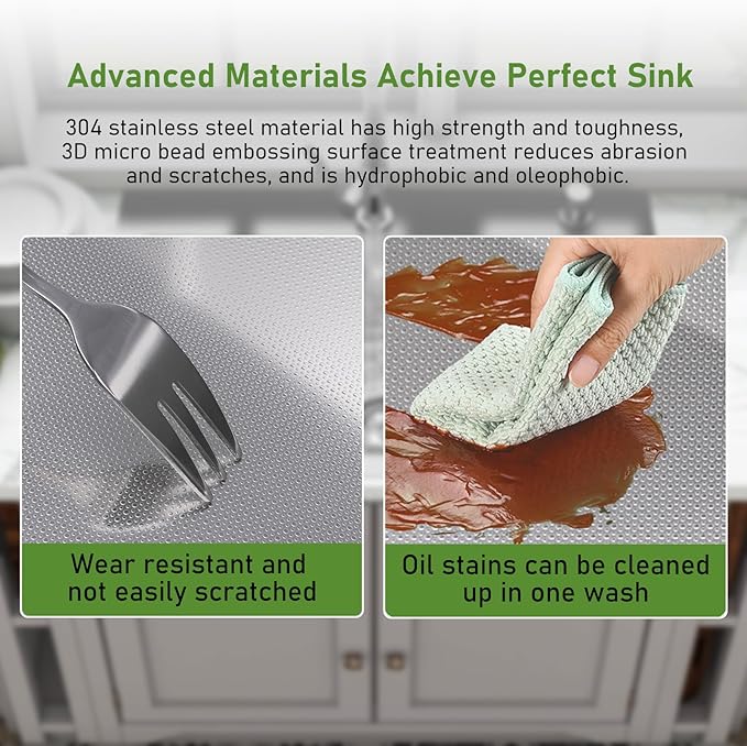Drop In Kitchen Sink 25x22", 9" Basin Depth, 18 Gauge Stainless Steel Sink, 3D Embossed Surface Finish Top Mount with Accessories