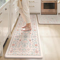 KIMODE Comfort Kitchen Mats Cushioned Anti Fatigue,Boho Floral Kitchen Rugs Sets of 2 Non Slip,Wide Padded Memory Foam Ergonomic Standing Carpet for Laundry Sink Office,Pink