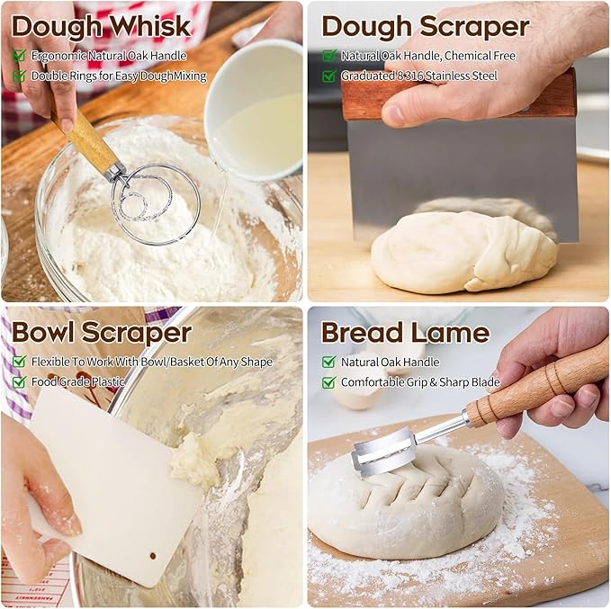 Banneton Proofing Basket for Sourdough Bread, Handmade & Natural Rattan - Round Dough Rising Basket for Baking - Perfect for Artisan Breads (Round of 2 Gift Set)