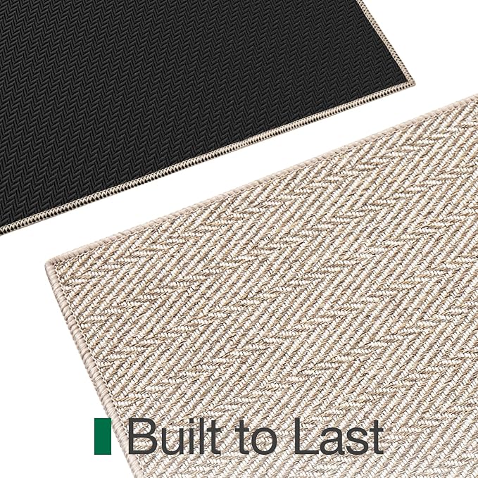 LUMI Ultra Thin Indoor Door Mat for Entrance 48"x72", Non Slip Entryway Mat, Low Profile Doormat, Unique Herringbone Design Carpet for Inside, Patio, Porch, Beige