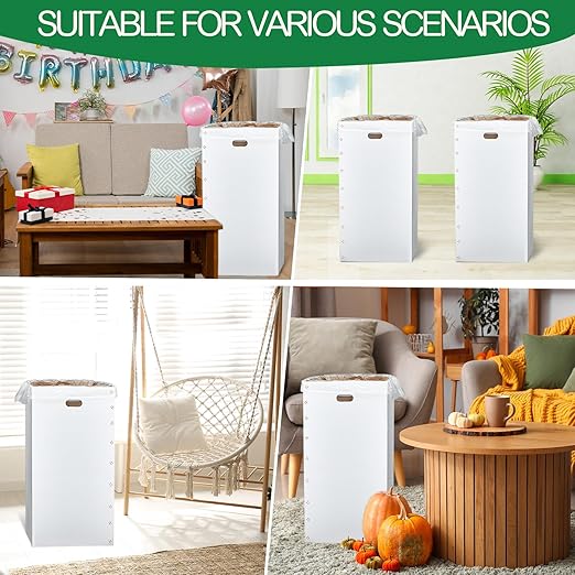 Nosiny 30 Pcs 50 Gallon Corrugated Cardboard Trash Cans for Events, Disposable and Reusable Cardboard Bin Bulk with Trash Bag, Recycling Pop-up Garbage Box, Foldable Waste Container for Party (White)