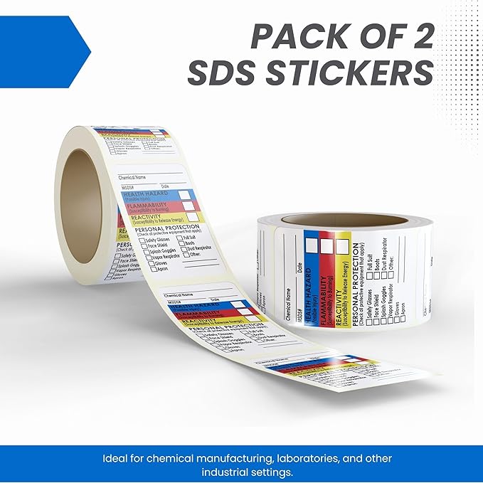 SDS Stickers 500 Stickers - 2 Rolls of 250, 1.5" x 2.5", Right To Know- Chemical Identifying and Marking Sticker Decals
