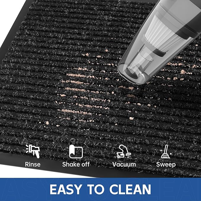 Front Door Mat, 4' x 2' Heavy Duty Indoor Outdoor Door Mat Entrance, Commercial Welcome Mats, Stain and Fade Resistant, Durable Rubber Backing, Low Profile Entry Mat for Patio, Black Stripe