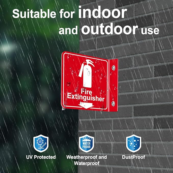 Fire Extinguisher Sign,4 Pack 6" Polished Acrylic Fire Extinguisher Signs with Down Arrow for Business,With Rustproof Mounting Screws and Double-sided Adhesive Tapes,Indoor or Outdoor Use