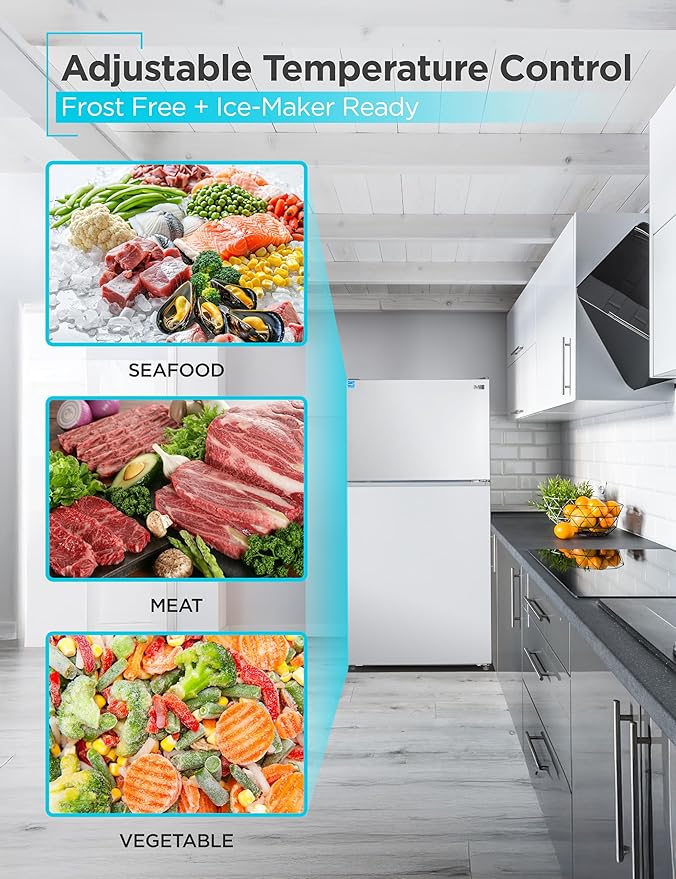 BLACK+DECKER 24 Cu. Ft. Top Mount Refrigerator with Freezer, 2 Door Fridge with Top Freezer and Adjustable Temperature Control, Full Size Kitchen Refrigerator, ENERGY STAR, BR2400JW, White