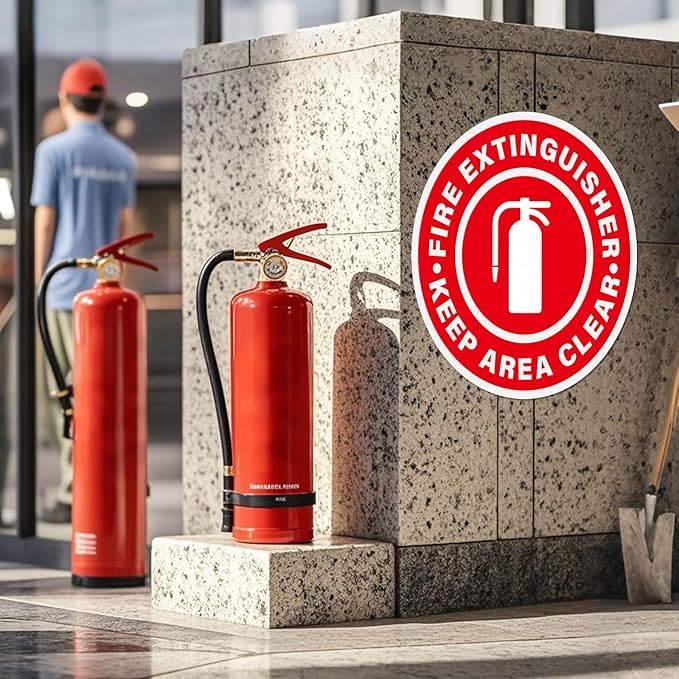 5 Pack Fire Extinguisher Keep Area Clear Sign 17×17 Inches Large Caution Safety Warning Sticker Self Adhesive Vinyl Waterproof Signage for Office Business Workshop