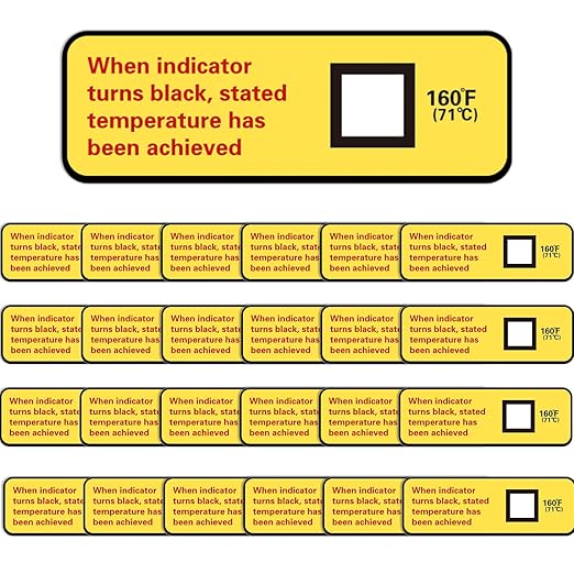 24 Count Dishwasher Temperature Test Strips 160℉/71℃ Bulk Heat Test Labels for Commercial Home Dishwashers Waterproof Adhesive Stickers